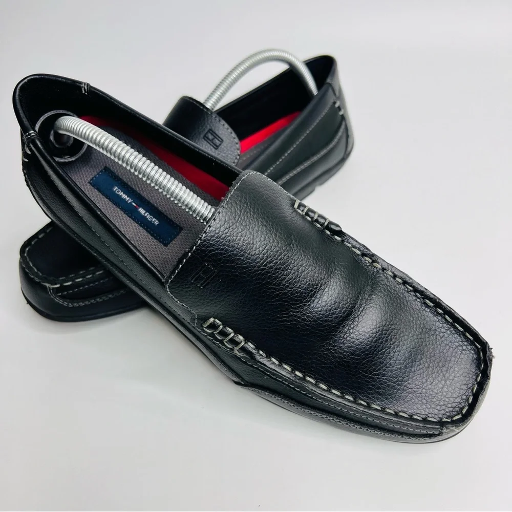 Tommy Hilfiger Men’s Dathan Black Vegan Leather Driving Slip On Loafers …